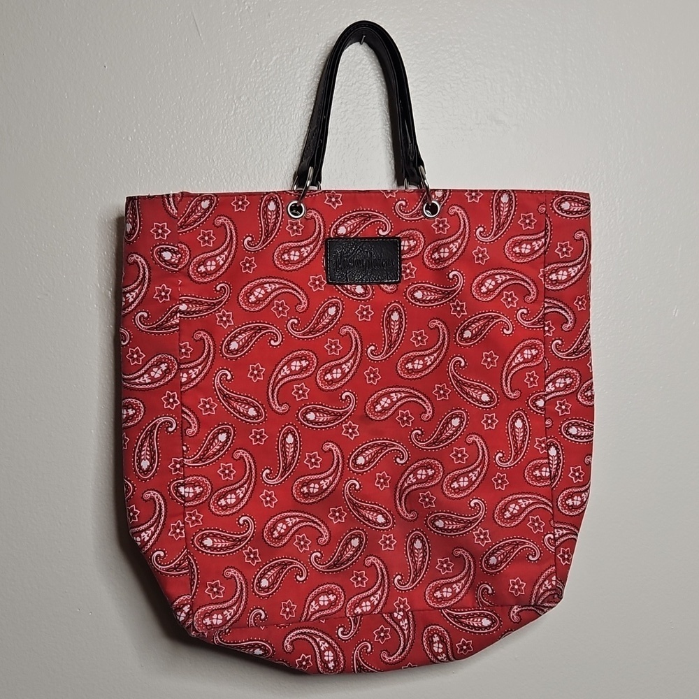Neiman Marcus Red Paisley Lined Farmhouse Tote Bag